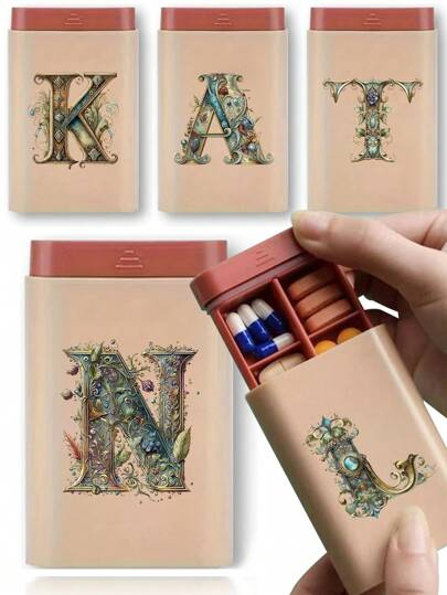 6 Grids Pills Organizer Travel Mini Pill Box For Tablet Moisture-Proof Medicine And Vitamins Container Dispenser Organizer Travel Home Camping Outdoor Hiking Hunting Medicines Fashion 26 Initial Letter Pill Case Pills Container First Aid Kit Medical Bag Travel Accessories Dorm Essentials