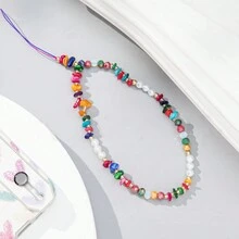 多彩碎石和珍珠拼接手機掛繩 - 彩色 - 查看 5