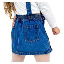 SAMICS Jardineira Saia Jeans Escuro Menina Infantil Criança Lindo Presente Parque Passeio Domingo Shopping Moda - Azul - Visão 4