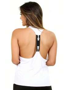 Plain Scoop Neck Tank Top With Elastic Back 8282 - trắng - Xem 1