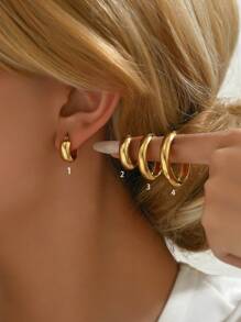 1 Pair Of Classic And Unique Light Luxury Stainless Steel Gold Plated Plain Circle Earrings, Women's Popular Fashionable Ear Jewelry