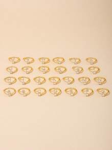 1 Miếng Sang trọng Thanh lịch Đồng Dát Khối Zirconia  Của phụ nữ Nhẫn Với 26 Chữ cái Thiết kế - Vàng - Xem 22