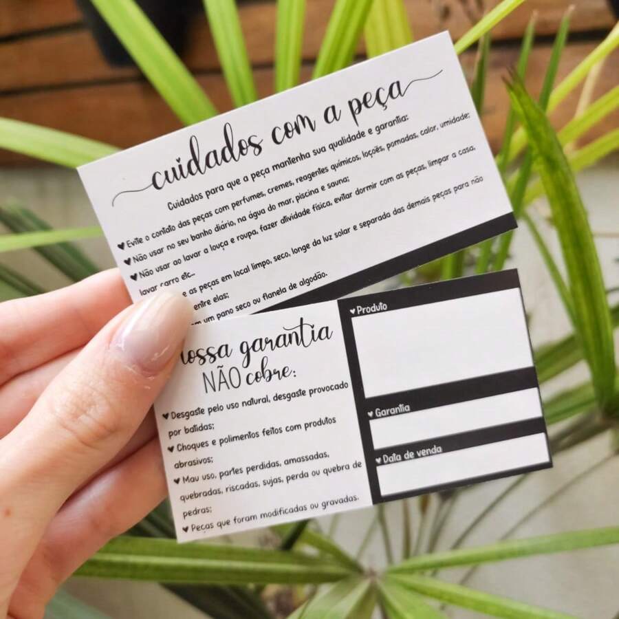 Certificado Cartões de Garantia+Cuidados com a Peça 50 unidades - Preto e Branco - Visão 1