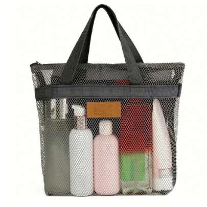 1pc New Mesh Shower Caddy, Portable Hanging Toiletry Bag With Zippered Pockets For Travel, Gym, Camping, College Dorm,Woman,Beach, Ideal Choice Camping Stuff,Travel Essentials Beach Essentials