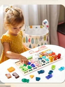 Christmas Decoration Children's Early Education Puzzle Development Building Block Game Assembly Logarithm Board 4-In-1 Gameplay Baby Number Shape Fishing Cognitive Toy School, Student,Stationery,School Supplies - Multicolor - View 4