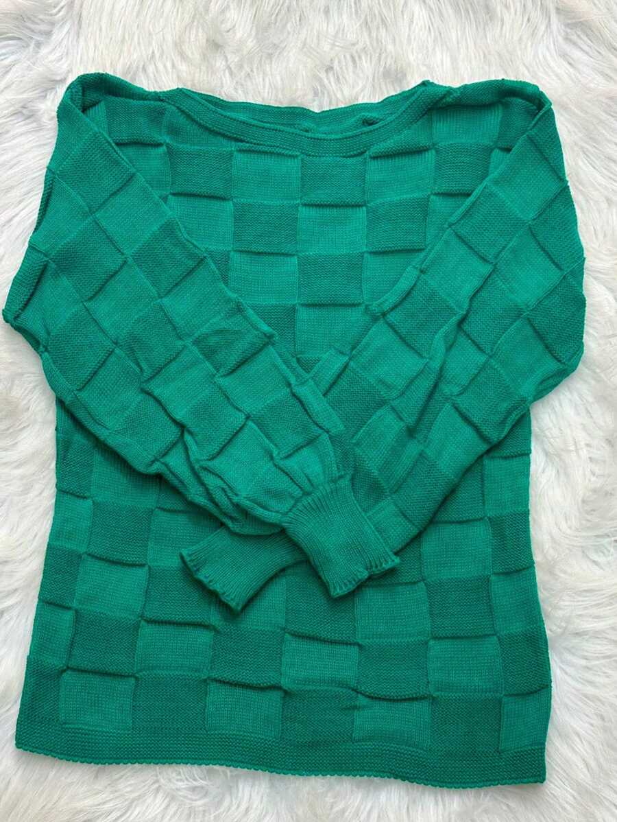 Plus Size Knit Tops - xanh quân đội - Xem 1