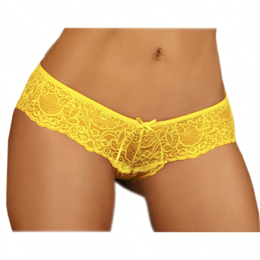 Cachetero de encaje, tangas sexy de dama, tanga de hilo, tanga sensual - Amarillo - Ver 1