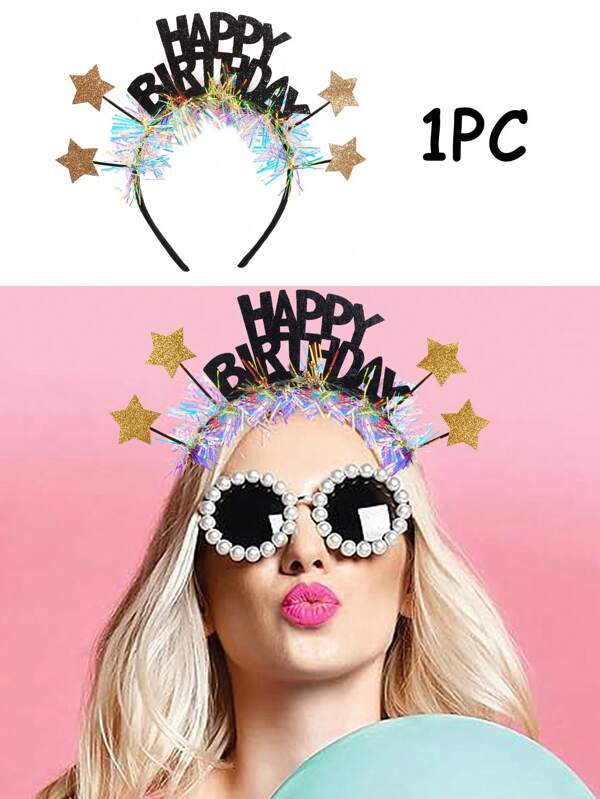 1pc New Birthday Headband With Glitter Star Decor,Birthday Party Costume Headdress,Party Supplies,Photo Props Hairband.