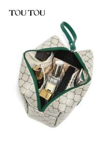 TOUTOU 綠色和白色拼接pvc可愛貓圖案刺繡大容量女士化妝手提袋 - 綠色 - 查看 9