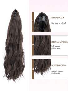 nimoki Claw Clip Long Wavy Ponytail Extension For Women 20 Inch Fluffy Synthetic Hairpiece Natural Soft Daily Use(Dark Brown) - Brown - View 3