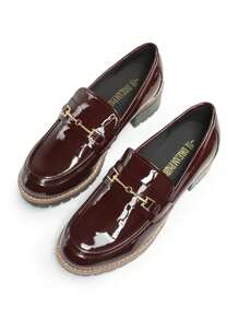 Women's Loafers Shoes Slip-On Chunky Platform Comfortable Dressy Business Casual Loafers - 酒紅色 - 查看 1