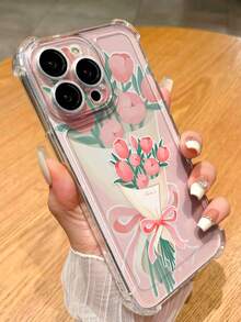 1入組透明防摔氣墊手機殼,四角防護,適用於iphone/samsung/huawei/xiaomi/redmi - 水彩粉色 - 彩色 - 查看 3