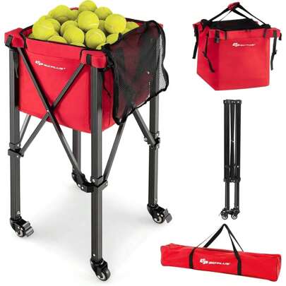 Foldable Tennis Cart, Portable Ball Cart With Carrying Bag, Tennis Ball Cart Made Of Aluminum & Oxford Fabric, Load Capacity Up To 30kg, Ball Basket For Tennis Ball, Badminton & Baseball