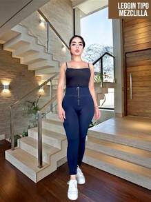 LEGGINS EFECTO MEZCLILLA - MARINO CREMALLERA - Ver 1