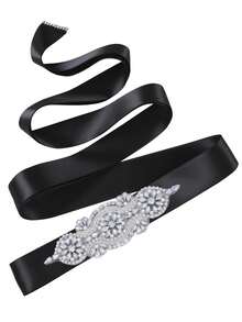 1條婚禮禮服腰帶,銀色鑽石和珍珠新娘腰飾,絲綢領帶晚禮服裝飾,手工水晶鑲嵌腰帶,歐美婚禮配飾 - 鑽石婚禮腰帶 - 查看 5