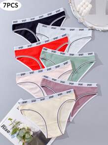APRSEA 7pcs/Pack Ladies' Comfortable Low Rise Sexy Triangle Briefs With Letter Printed Elastic Bands, Ideal For Sports And Casual Wear