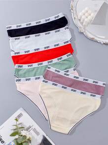APRSEA 7pcs/Pack Ladies' Comfortable Low Rise Sexy Triangle Briefs With Letter Printed Elastic Bands, Ideal For Sports And Casual Wear