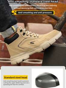 保暖男士工作安全鞋，耐压防刺穿高帮工作运动鞋，钢头，耐用工作靴，适合春秋冬季 - 卡其色 - 查看 5