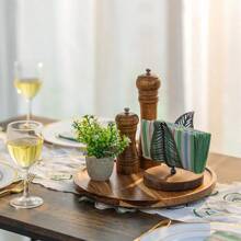 1pc Circular Wooden Decorative Tray, Suitable For Home Decor, Wooden Tray, Candle Tray, Perfume Tray, Coffee Table Tray, Suitable For Various Holidays Valentine Day Back To School