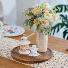 1pc Circular Wooden Decorative Tray, Suitable For Home Decor, Wooden Tray, Candle Tray, Perfume Tray, Coffee Table Tray, Suitable For Various Holidays Valentine Day Back To School