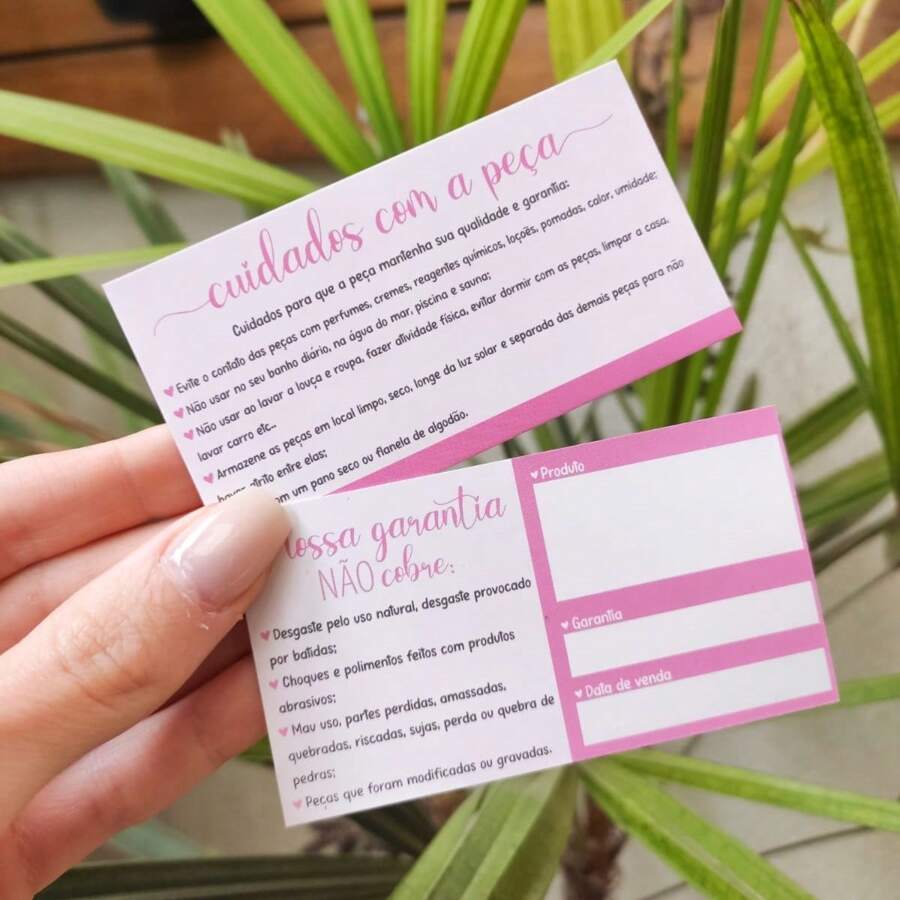 Certificado Cartões de Garantia+Cuidados com a Peça 50 unidades - Rosa - Visão 1