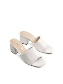 Phụ nữ Tối giản Chunky Gót Mule Sandals, Màu trắng thoải mái Slip On Dép hở mũi vuông mùa hè - trắng - Xem 5
