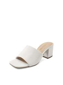 Phụ nữ Tối giản Chunky Gót Mule Sandals, Màu trắng thoải mái Slip On Dép hở mũi vuông mùa hè - trắng - Xem 4