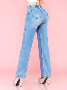 Savi Jeans 2-Tone High-Rise, Wide-Leg Jeans With Front And Back Pockets. - Light Wash - View 2