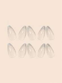 24pcs Almond Shaped False Nail With Silver Glitter French Nail Art Design, Pearl Powder Punk Style, Including False Nails, Jelly Glue And Nail File Long Nails Press On Nails Nail Supplies - Silver - View 5