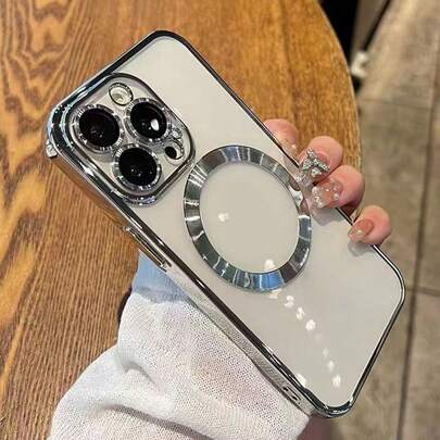 1 件电镀磁性全覆盖手机壳，适用于 17、Air、16 Pro、15 Pro Max、14 Pro Max、13、12、11、XS Max、8、8 Plus、软壳