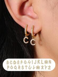 1對女士小號huggie Hoop字母耳環| Post Huggie耳環|方鋯|925純銀低過敏|女童、少女、女士禮物 - 金黃色 - 查看 1