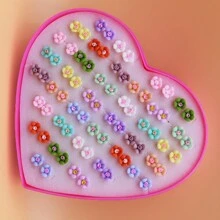 36pairs/Set Resin & Plastic Rose Shaped Earrings Mix Assorted Color & Style, Packaged In A Gift Box