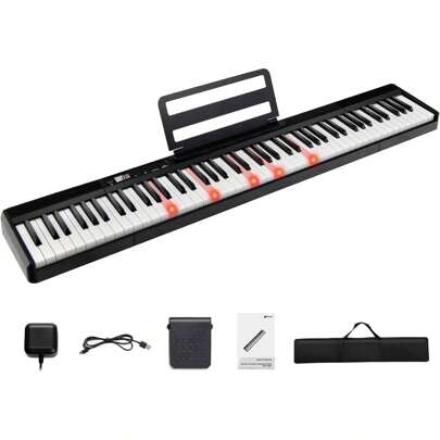 Digitalt piano med 88 tangenter, klaviatur i full storlek, bärbart elektriskt piano med väska, upprätthållande pedal, splitfunktion, Bluetooth och inlärningsläge
