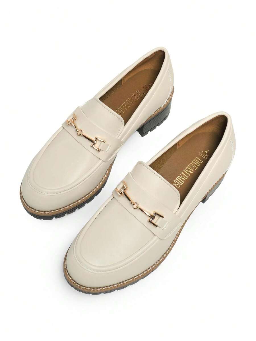 Women's Flatform Loafers 1.8 Inch Chunky Heel Comfortable Slip-On Pumps Dressy Business Casual Fashionable Platform Loafers Shoes - Màu be - Xem 1