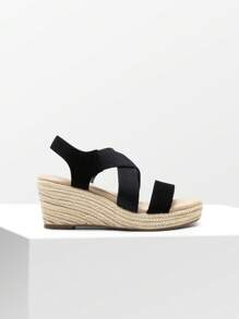 Women's  Wedge Sandals Espadrilles Slip On Elastic Ankle Strap Sandals Dressy Casual Summer Platform Sandals - 黑色 - 查看 8
