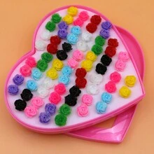 36pairs/Set Resin & Plastic Rose Shaped Earrings Mix Assorted Color & Style, Packaged In A Gift Box