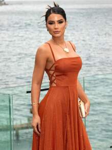 Women Dresses - Burnt Orange - View 2