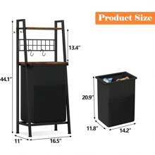 2 Tiers Laundry Hamper With Wooden Shelf And Hooks, Vertical Laundry Basket With Pull-Out And Removable Bag, Clothes Hamper With Divided Bag For Laundry Room, Bathroom, Bedroom, Dorm - Brown - View 4