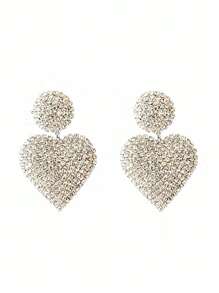 2024 New Arrival European And American Style Fashion Show Personalized Exaggerated Vintage Rhinestone Heart Shaped Earrings Exquisite Niche Ear Accessories For Women - Silver - View 4