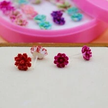 36pairs/Set Resin & Plastic Rose Shaped Earrings Mix Assorted Color & Style, Packaged In A Gift Box