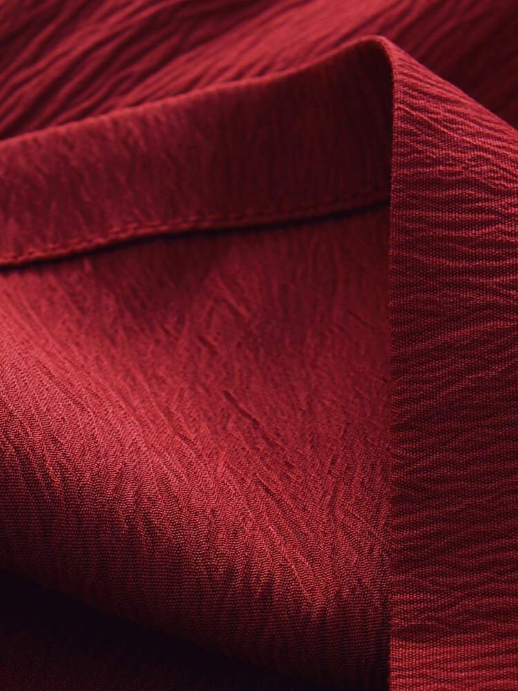 بدلة قصيرة بأكمام عريضة بأزرار سطر واحد بألوان صلبة للفتاة الشابة، بتصميم أرجل واسعة، لفصل الصيف - عنابي اللون - مشاهدة 4