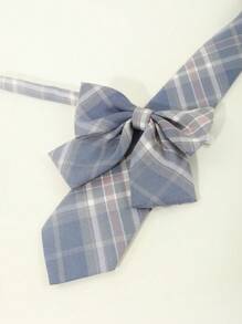 2 件套女士时尚格子条纹 Jk 风格领带领结套装，适合约会、上学和日常穿着圣诞节 - 彩色 - 查看 5