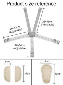 1pc Baby Grey 5-Point Harness With Adjustable Length Gray Shoulder & Crotch Pad, Can Also Be Used As 3-Point Harness, Perforated Connection Style For Strollers, Highchair, Etc. - Beige - View 9