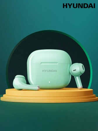 HYUNDAI 1 件绿色被动式防噪、高保真音质、无线运动耳机，带智能触控、播放时间长、防汗、通话和录音清晰的麦克风
