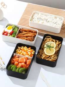 1入組雙層日式竹木便當盒,帶肩帶和餐具,壽司便當盒 - 黑色 - 查看 9