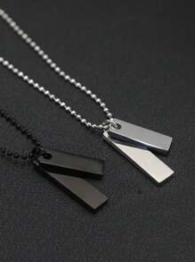 1 Pieza Collar De Colgante Con Etiqueta De Perro Geométrica De Doble Capa De Acero Inoxidable Para Hombres - tarjeta rectangular - Ver 6
