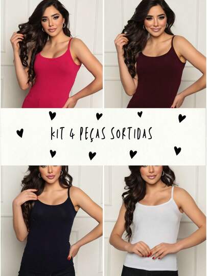 Kit 4 Regatas Feminina regata básica blusinha com alça P M G GG