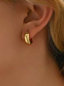 1 Pair Of Classic And Unique Light Luxury Stainless Steel Gold Plated Plain Circle Earrings, Women's Popular Fashionable Ear Jewelry