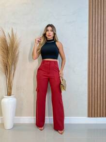 YING ZI Women Pants - 紅木色 - 查看 2