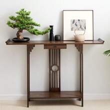 Consola Recibidor Vintage, Mesa Consola de Madera Maciza de Diseño Mueble Recibidor Estrecho con Cajón Mesa Recibidor con 2 Estantes para Salón Entrada Pasillo - Marrón - Ver 2